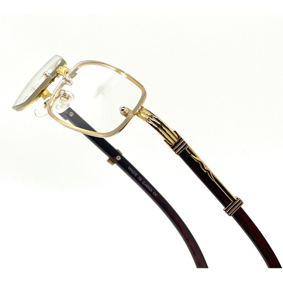 Gold Frame Glasses Wood Temple Handmade Designer Style Fashion‎ Eyeglasses Gafas - Picture 1 of 4